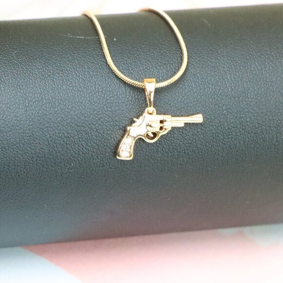 "Rose Gold Gun Shape Pendant Necklace with Sparkling Stones, XPPT1198 - Picture 3 of 13